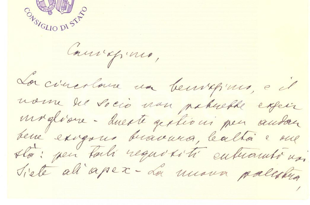 Autografo originale 1930 ROMA  CONSIGLIO DI STATO  Biglietto AUTOGRAFO per nuova attivitÃ  1