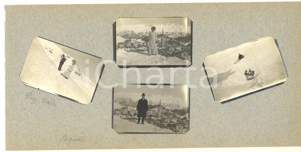 Fotografia d epoca originale 1913 PIZ NAIR  ST. MORITZ SVIZZERA Coppia in vacanza sulla neve  4 foto 1