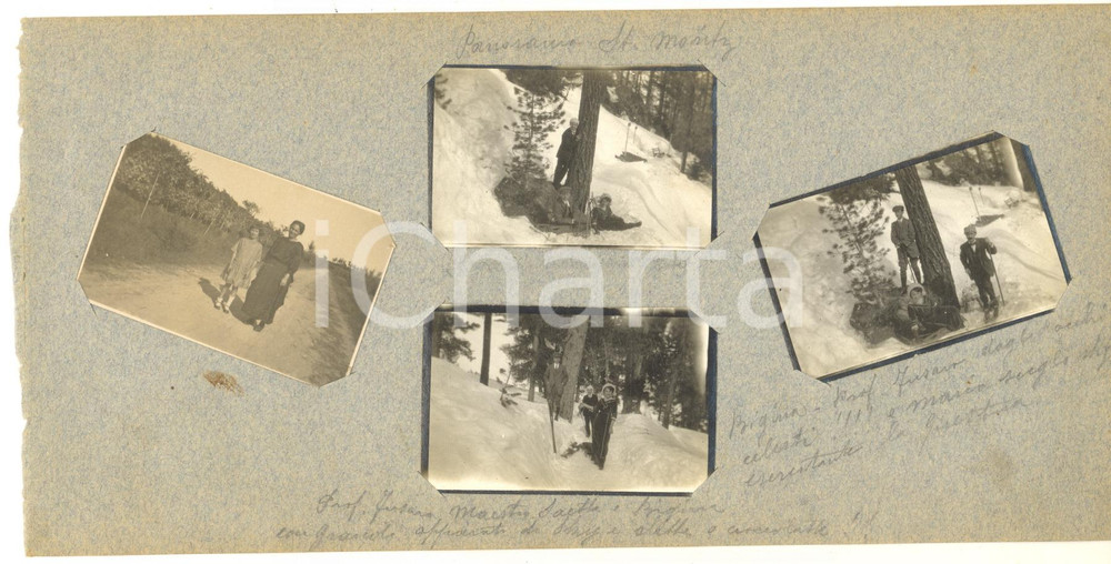 Fotografia d epoca originale 1913 ST. MORITZ SVIZZERA Famiglia nel bosco sulla neve  Lotto 4 foto 1