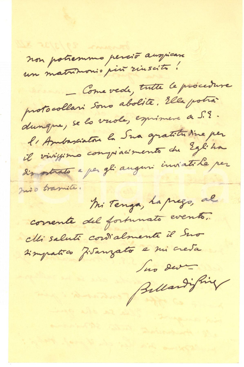 1935 VARSAVIA Ambasciata d'Italia - Lettera Alberto BELLARDI RICCI - AUTOGRAFO
