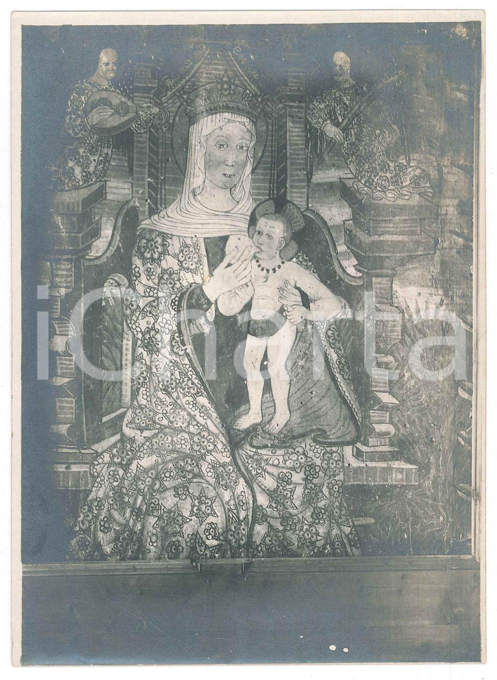 Fotografia d epoca originale 1920 ca MAZZO DI VALTELLINA SO Affresco con Madonna in una casa  Foto 13x18 1