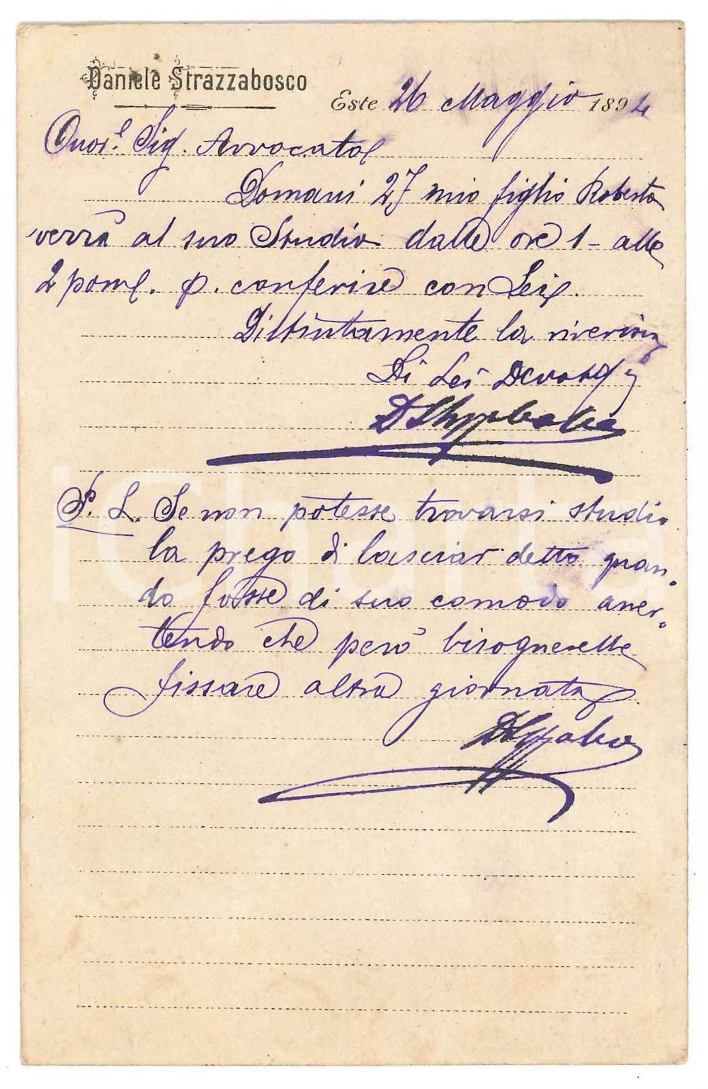 Cartolina originale da collezione 1894 ESTE PD Daniele STRAZZABOSCO  Cartolina postale intestata 1