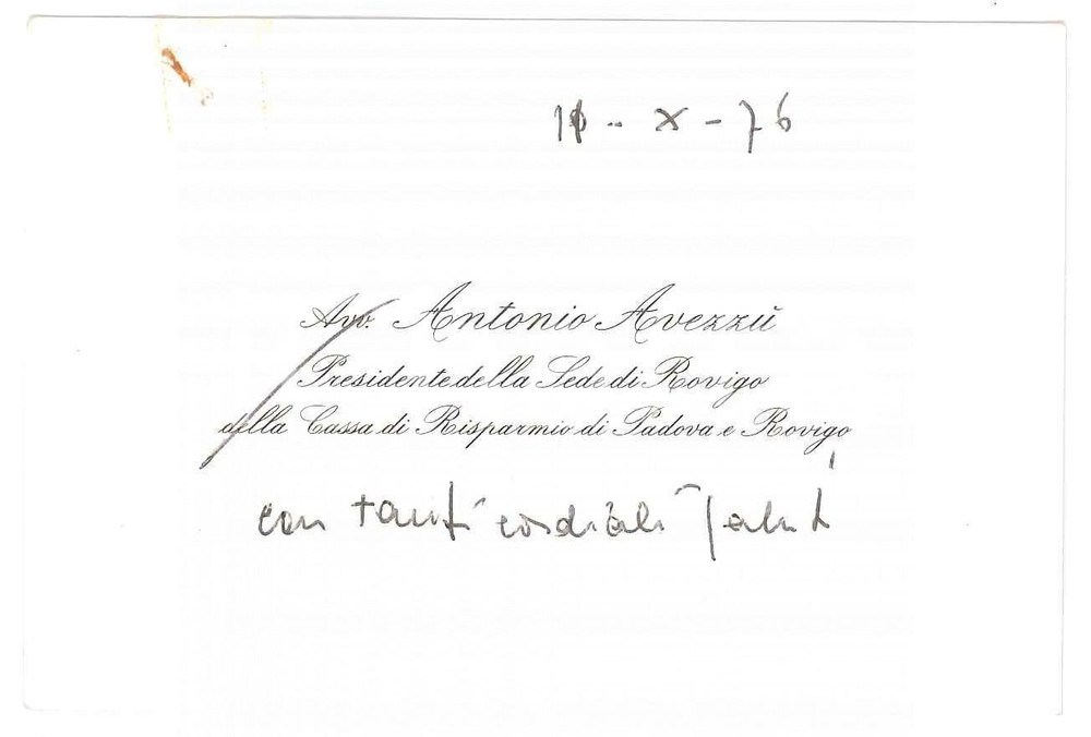 Autografo originale 1976 ROVIGO Antonio AVEZZU  Presidente Cassa di Risparmio  Biglietto AUTOGRAFO 1