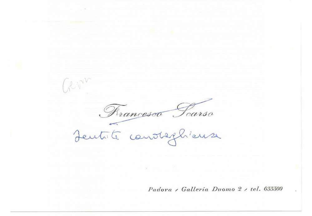 Oggetto da collezione cartaceo 1975 ca PADOVA Geom. Francesco SCARSO  Biglietto da visita autografo 1