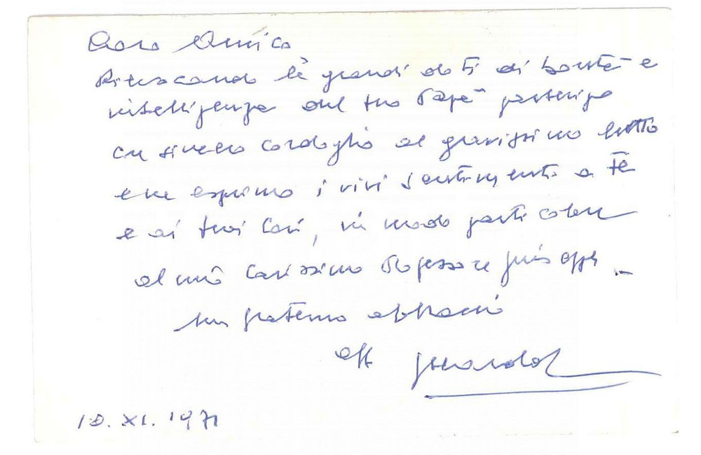 Autografo originale 1971 PADOVA Avv. Gherardo CAMPOSAMPIERO  Biglietto autografo 1