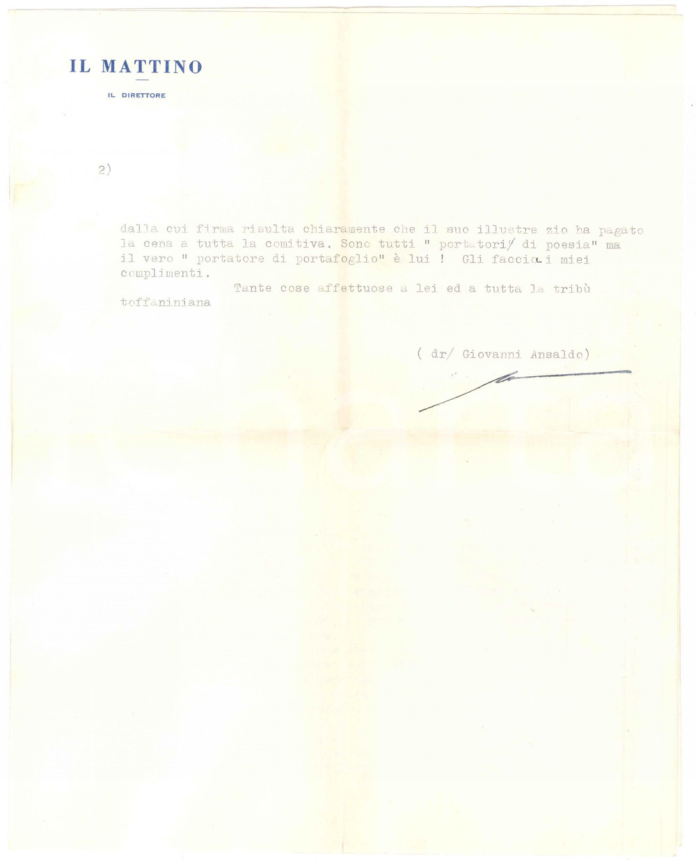 Autografo originale 1962 NAPOLI Giovanni ANSALDO e Antonio Segni fra i terremotati dell Irpinia 1