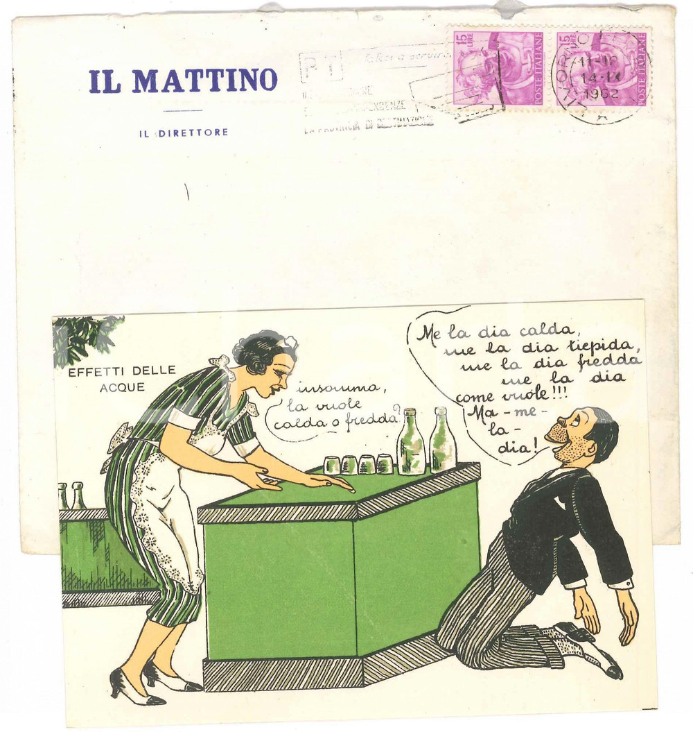 Autografo originale 1962 NAPOLI IL MATTINO Giovanni ANSALDO  Cartolina satirica  AUTOGRAFO 1