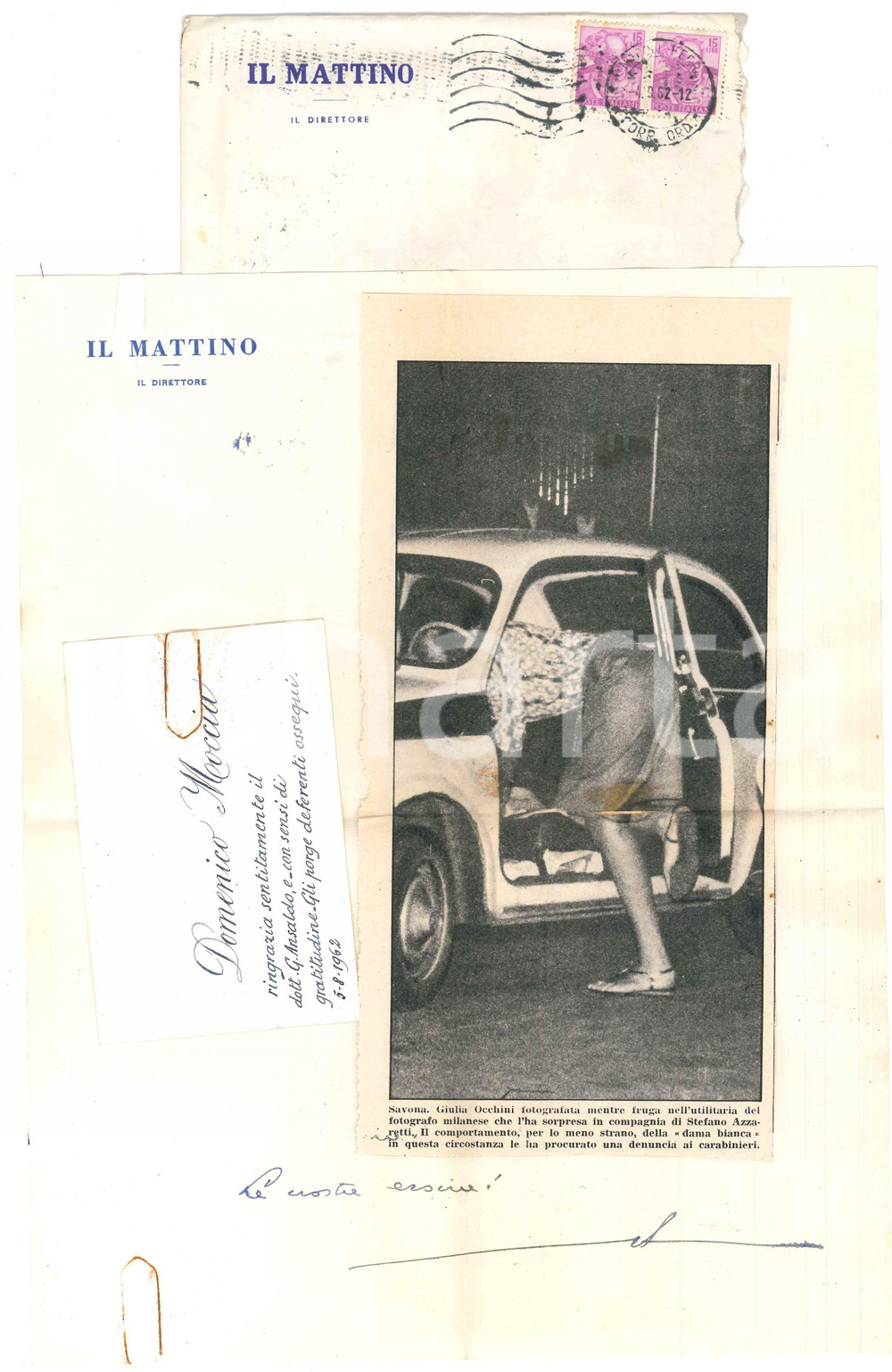 Autografo originale 1962 NAPOLI Giovanni ANSALDO  Giulia OCCHINI Le nostre eroine Autografo 1