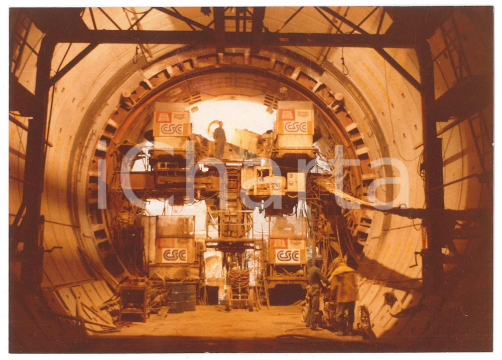 Fotografia d epoca originale 1990 ca SVIZZERA Ditta CSC  Costruzione di un tunnel  Foto 18x13 cm 1
