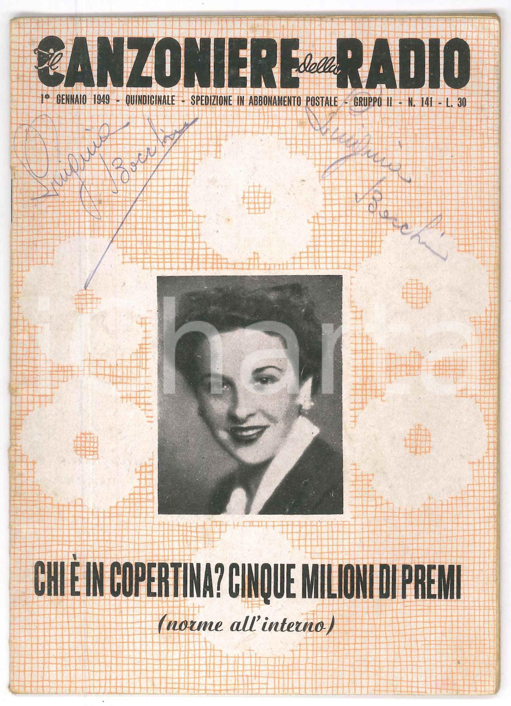 Giornale, rivista storica Gennaio 1949 IL CANZONIERE DELLA RADIO Marisa Fiordaliso  Rivista n. 141 1