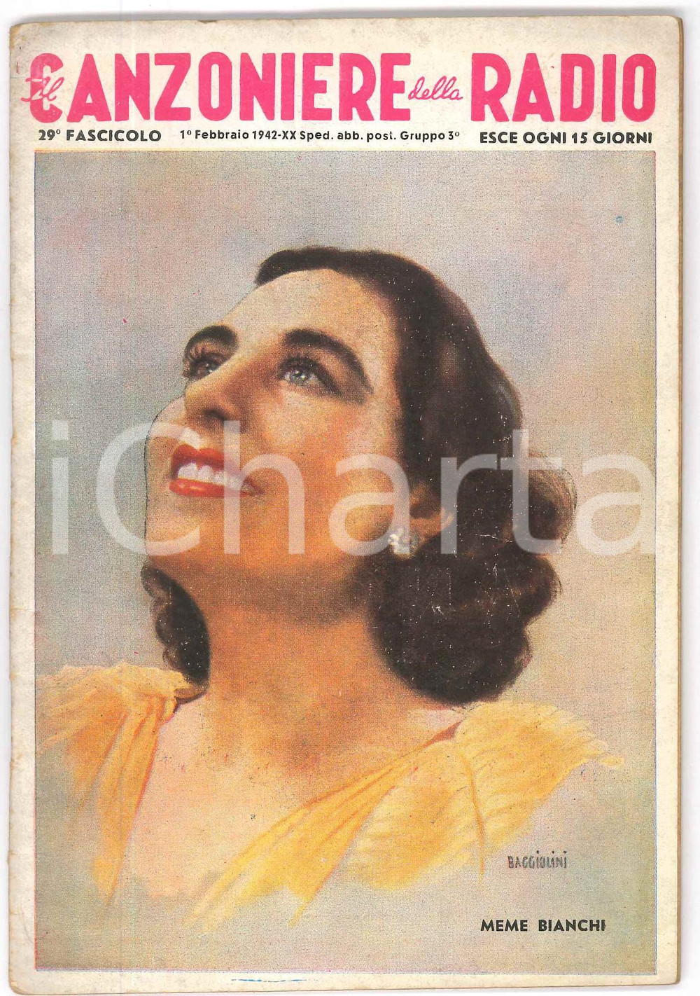Febbraio 1942 IL CANZONIERE DELLA RADIO Meme Bianchi - Rivista n. 29 Rivista originale d'epoca.PAGINE: 33 POOR/danneggiato piegature, piccoli strappi e scritte a biro alla copertina; fioriture Formato: 12x17 cm originale e autentica 1
