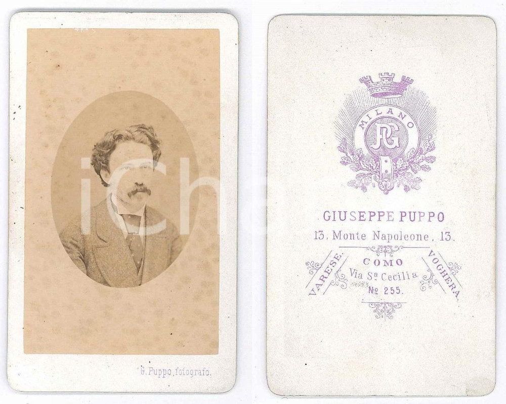 Fotografia d epoca originale 1870 ca MILANO Ritratto maschile  busto Foto G. PUPPO CDV 1