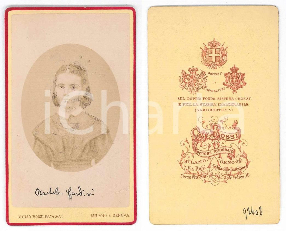 Fotografia d epoca originale 1880 ca MILANO Ritratto di Rachele GANDINI  Foto Giulio ROSSI CDV 1