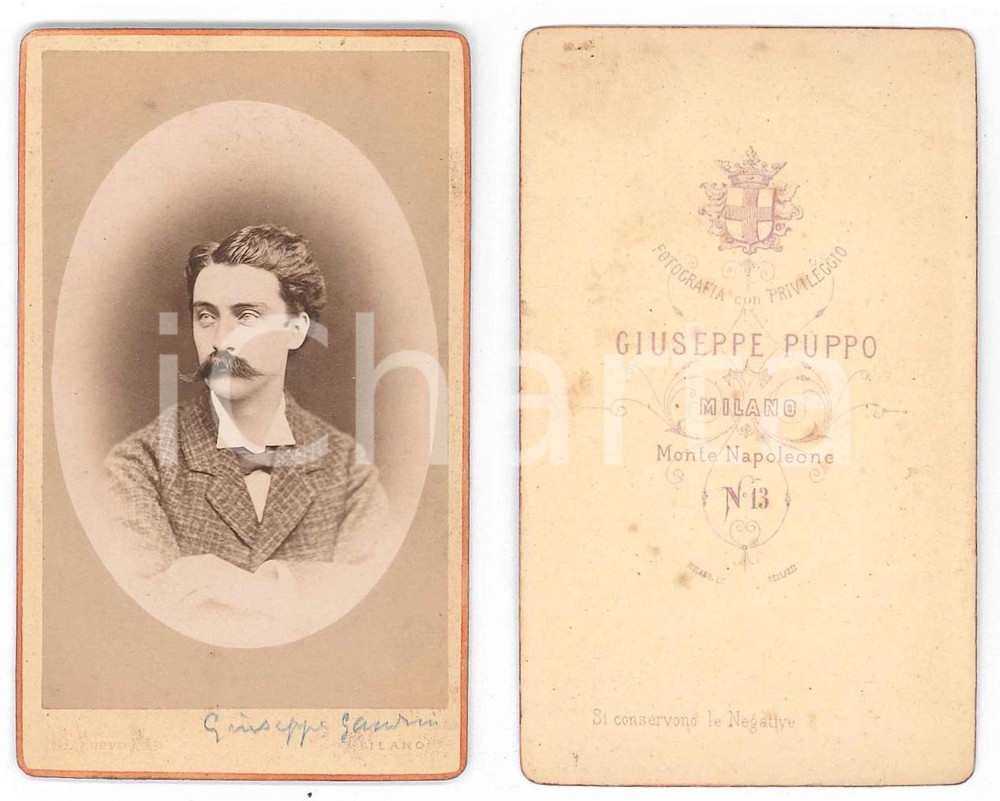 Fotografia d epoca originale 1870 ca MILANO Ritratto di Giuseppe GANDINI  Foto Giuseppe PUPPO CDV 1