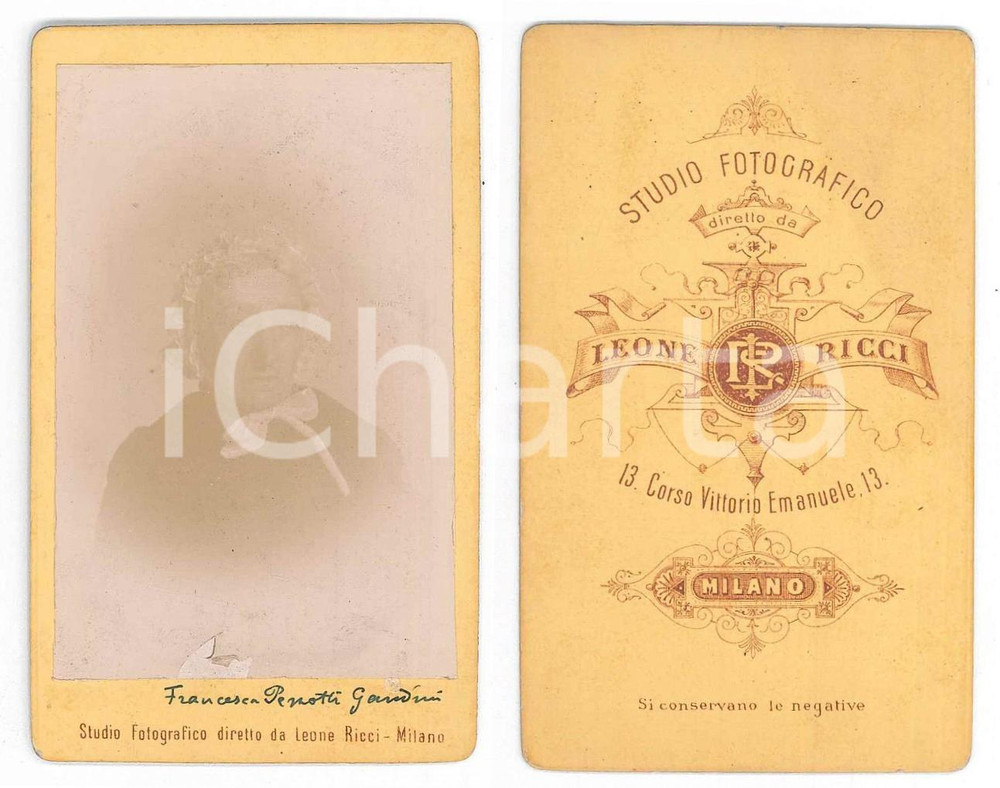 Fotografia d epoca originale 1880 ca MILANO Ritratto di Francesca PERROTTI GANDINI Foto Leone RICCI CDV 1