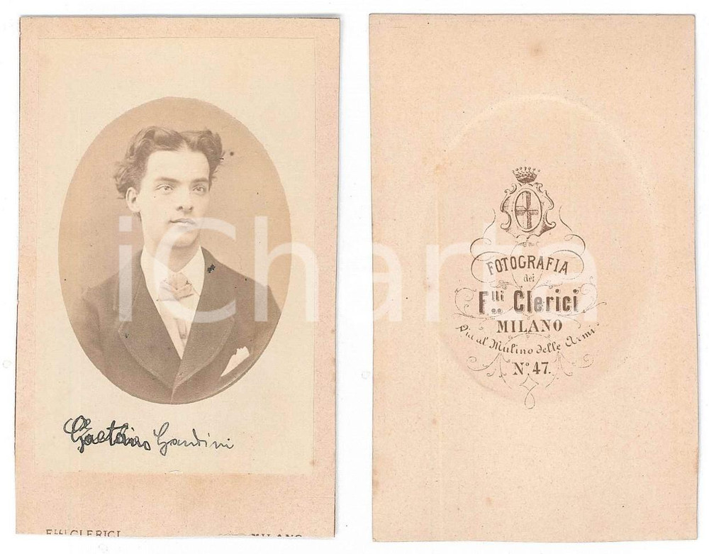 Fotografia d epoca originale 1870 ca MILANO Ritratto di Gaetano GANDINI  Foto F.lli CLERICI CDV 1