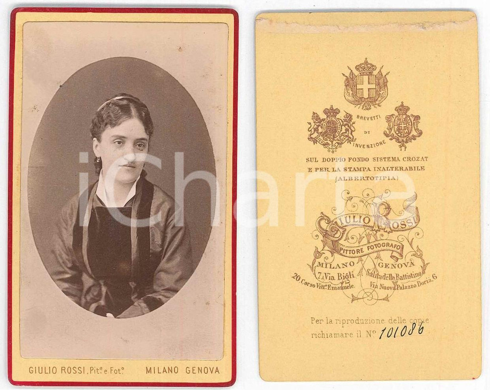 Fotografia d epoca originale 1880 ca MILANO Donna con abito in velluto  Ritratto  Foto Giulio ROSSI CDV 1
