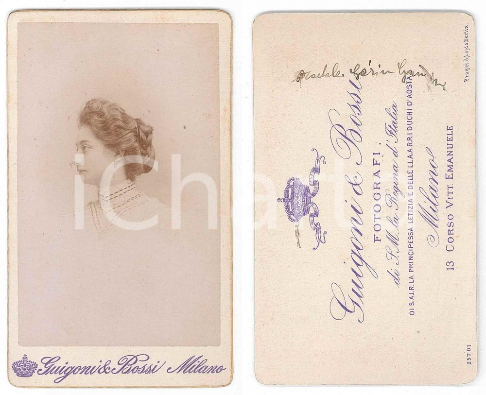 Fotografia d epoca originale 1890 ca MILANO  Ritratto di Rachele GARIN GANDINI  Foto GUIGONI & BOSSI CDV 1