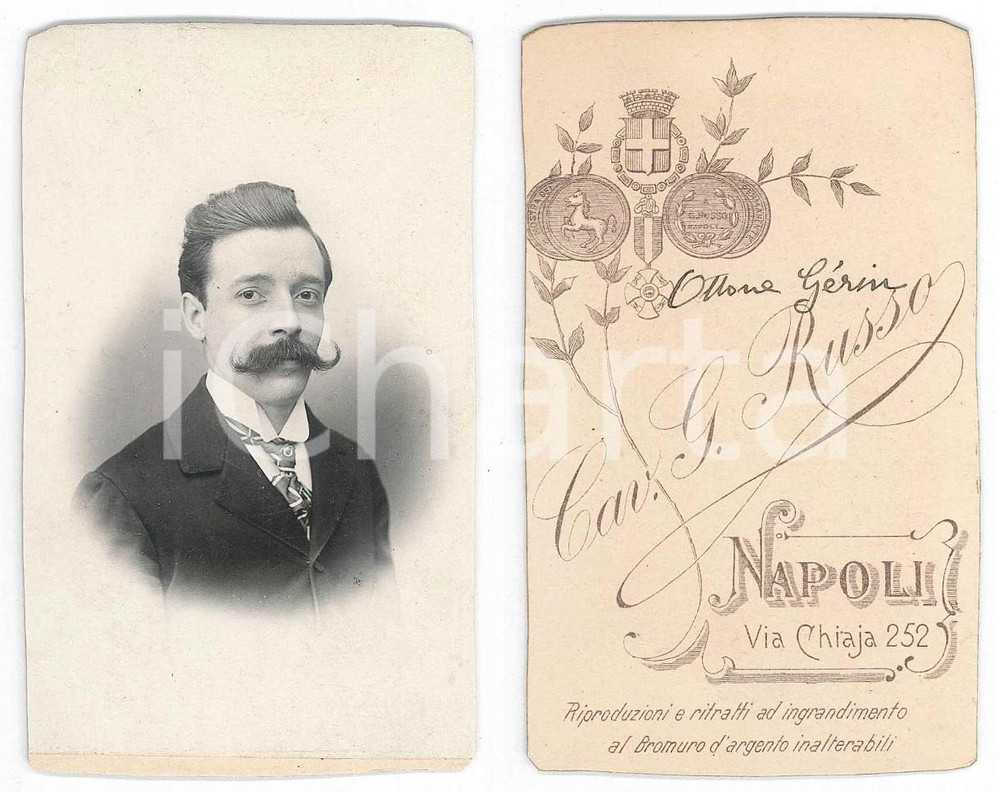 Fotografia d epoca originale 1880 ca NAPOLI Ritratto di Ottone GERIN Foto Cav. G. RUSSO CDV 1