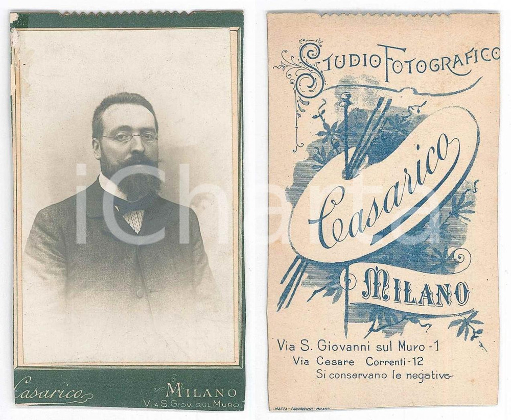 Fotografia d epoca originale 1890 ca MILANO Ritratto maschile con occhiali  Foto CASARICO CDV 1