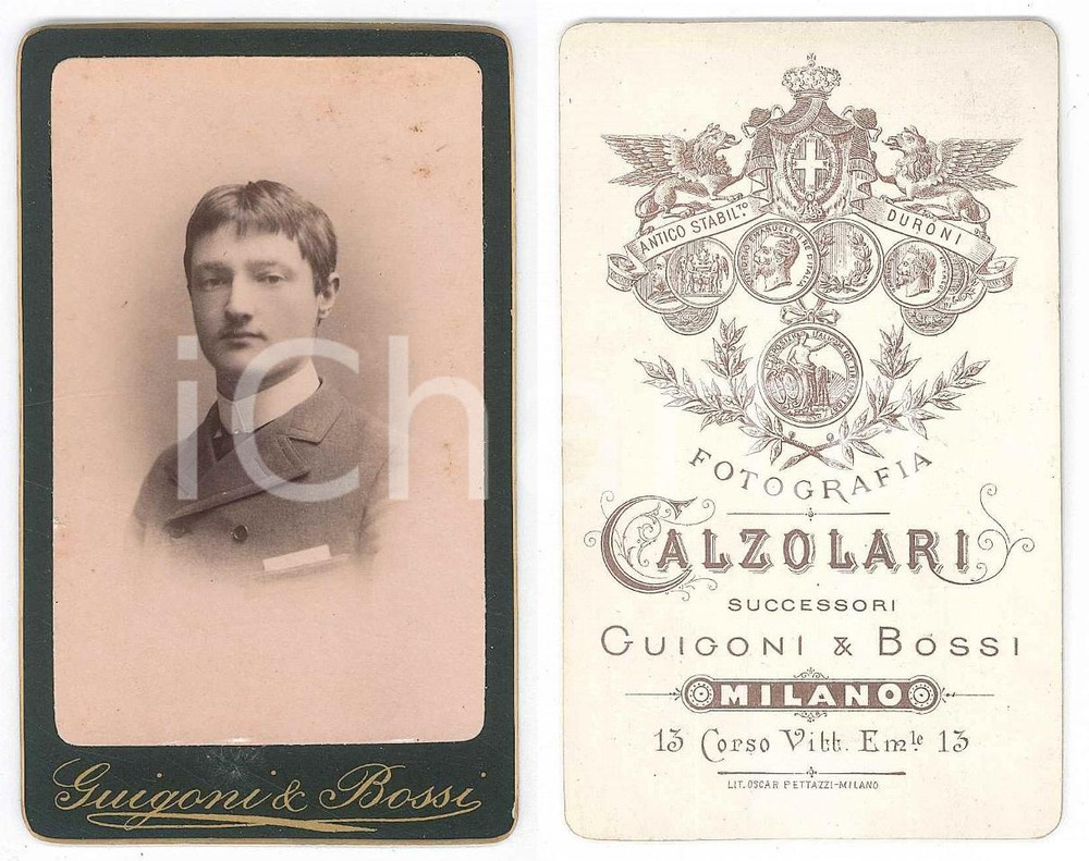 Fotografia d epoca originale 1890 ca MILANO Ritratto di giovane uomo  Busto  Foto CALZOLARI CDV 1