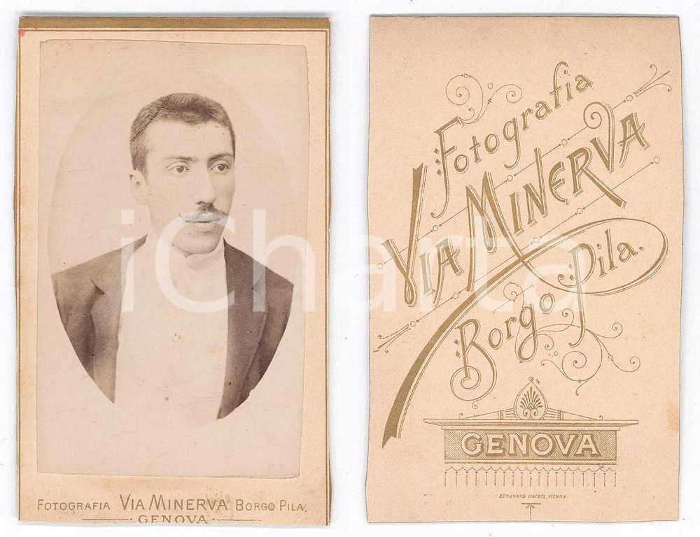 Fotografia d epoca originale 1870 ca GENOVA Ritratto maschile  Busto  Foto VIA MINERVA  CDV 1