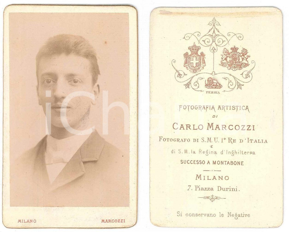 Fotografia d epoca originale 1895 ca MILANO Ritratto di Mario FONTANA  Foto Carlo MARCOZZI CDV 1