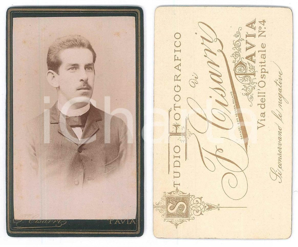 Fotografia d epoca originale 1890 ca PAVIA Ritratto di un giovane uomo Foto Francesco CISARRI CDV 1