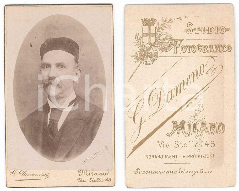 Fotografia d epoca originale 1900 ca MILANO Ritratto maschile con berretto  Foto G. DAMENO CDV 1