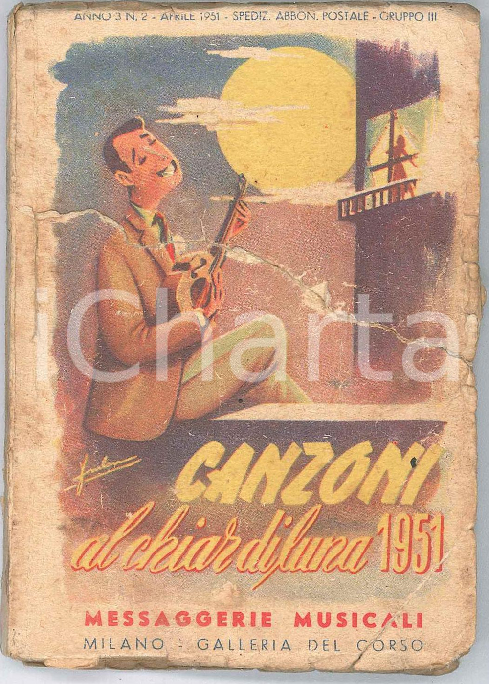 Giornale, rivista storica Aprile 1951  CANZONI AL CHIAR DI LUNA Alba sul mare  Rivista n. 2 1
