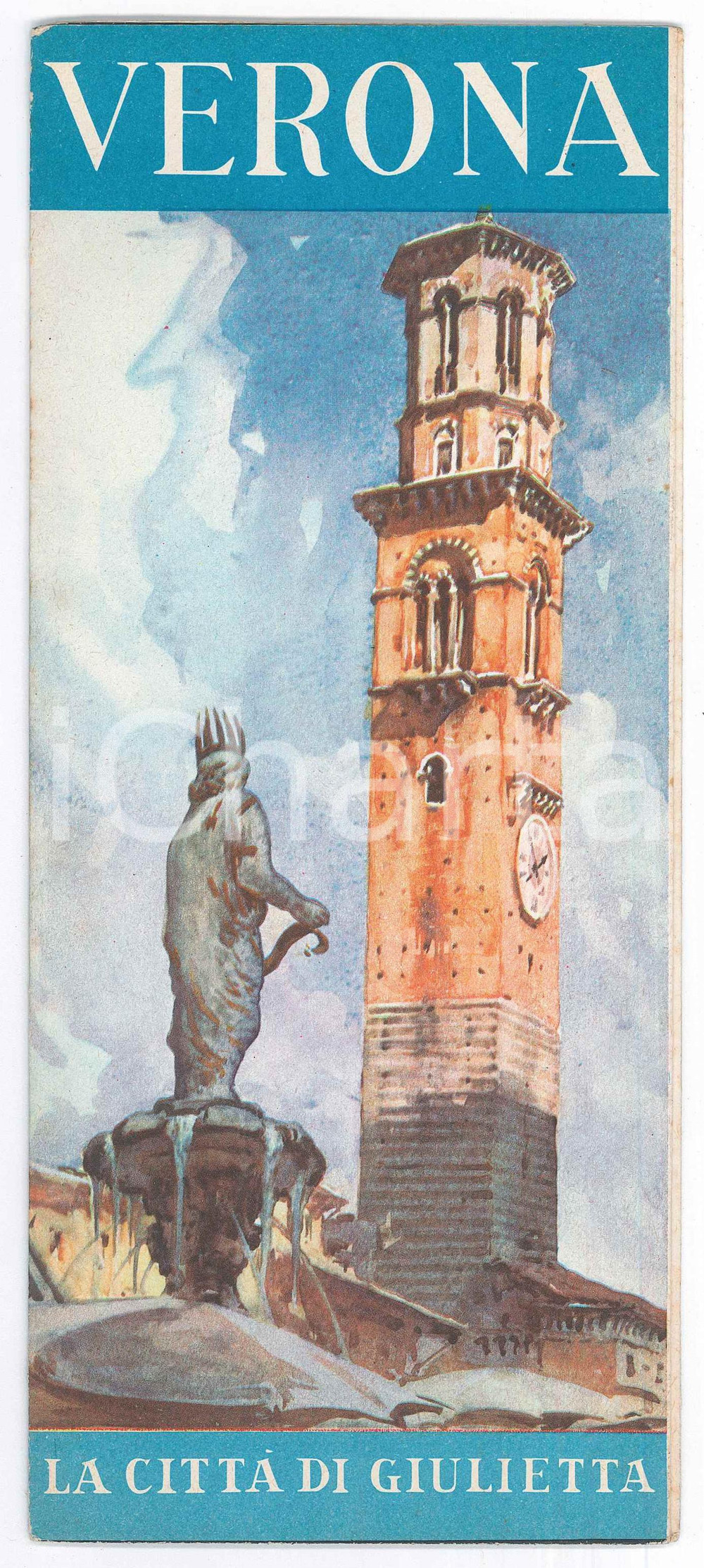 Materiale pubblicitario d’epoca 1950 TURISMO VERONA La cittÃ  di Giulietta  Pieghevole ILLUSTRATO vintage 1
