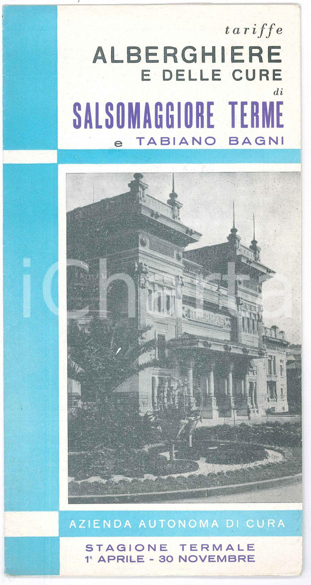 Materiale pubblicitario d’epoca 1961 TURISMO  SALSOMAGGIORE TERME e TABIANO BAGNI  Pieghevole tariffe 1