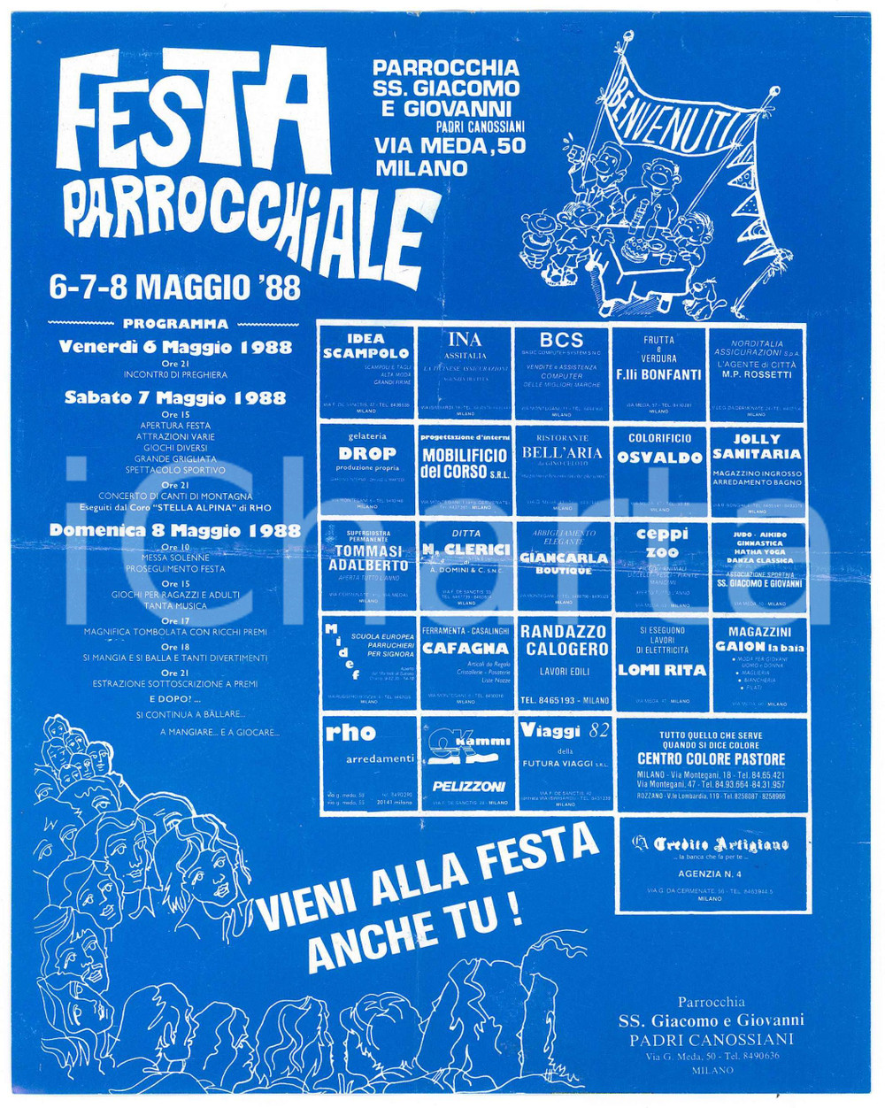 Materiale pubblicitario d’epoca 1988 MILANO Parrocchia SS. Giacomo e Giovanni  Festa parrocchiale  Volantino 1