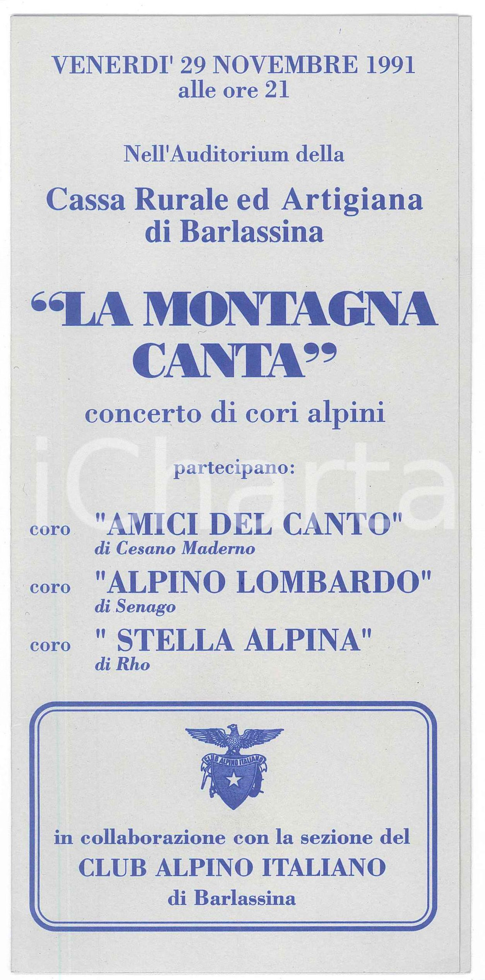 1991 BARLASSINA (MB) Concerto cori alpini "La montagna canta" - Programma