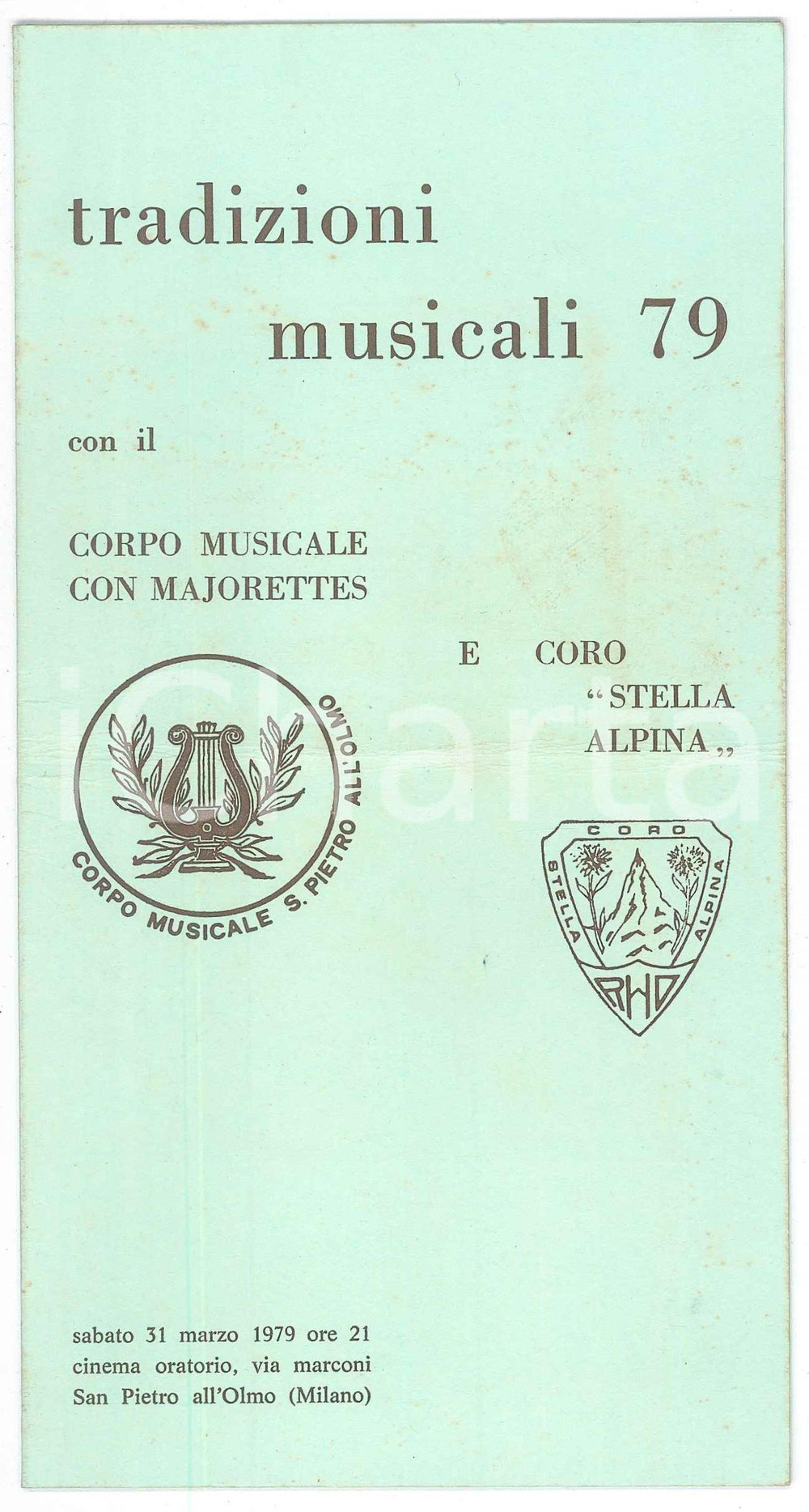 Materiale pubblicitario d’epoca 1979 SAN PIETRO ALL OLMO MI Tradizioni Musicali  Programma musicale 1