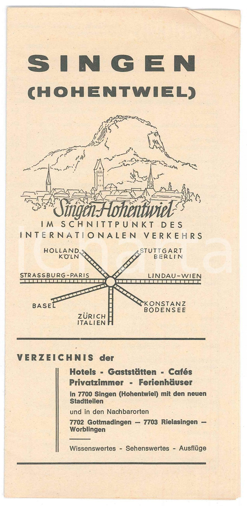 Materiale pubblicitario d’epoca 1976 SINGEN / HOHENTWIEL D Verzichnis der Hotels CafÃ©s  Brochure 1