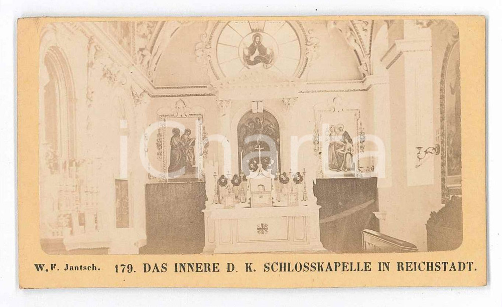 Fotografia d epoca originale 1870 ZAKUPY CZECH REPUBLIC Schloss Reichstadt  Schlosskapelle Photo JANTSCH 1