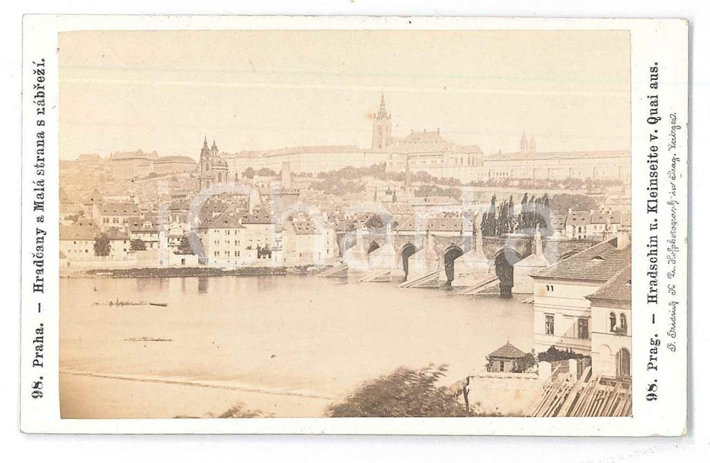 Fotografia d epoca originale 1870 ca PRAG Hradschin u. Kleinseite v. Quai aus.  Foto F. FREIDRICH CDV 1