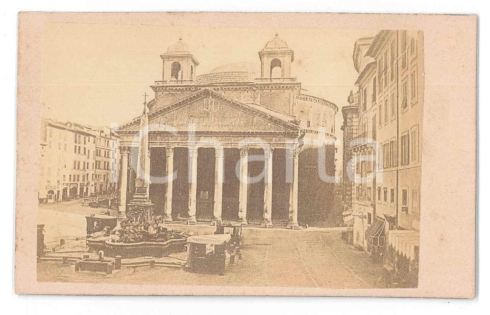 Fotografia d epoca originale 1870 ca ROMA  Veduta del Pantheon con la fontana  Foto VINTAGE CDV 1