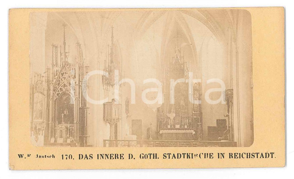 Fotografia d epoca originale 1870 ZAKUPY CZECH REPUBLIC Schloss Reichstadt  Stadtkirche Photo JANTSCH 1
