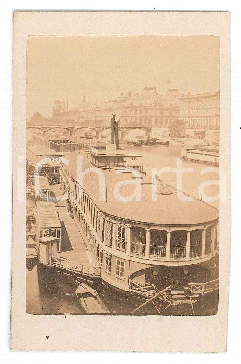 Fotografia d epoca originale 1870 ca PARIS Bateaumouche  Samaritain  Photo VINTAGE CDV 1
