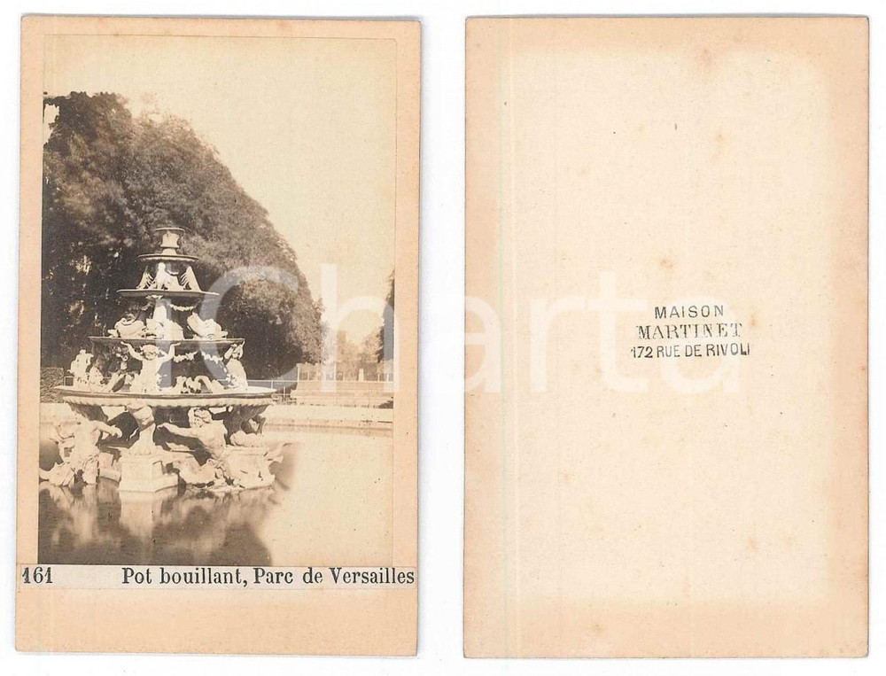 Fotografia d epoca originale 1875 ca PARIS Parc de VERSAILLES  Pot bouillant  Photo Maison MARTINET CDV 161 1