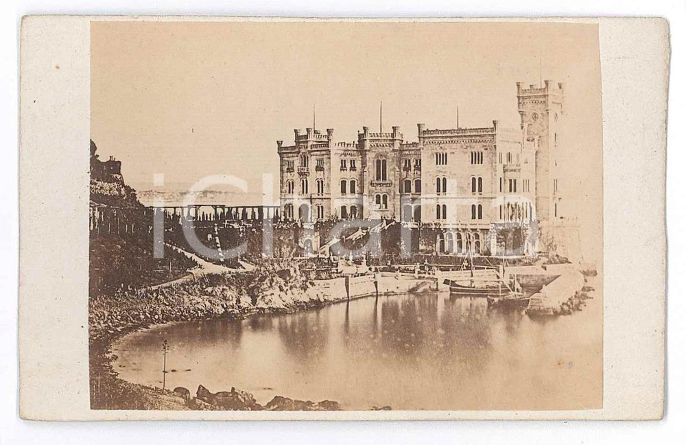 Fotografia d epoca originale 1870 ca TRIESTE Castello di Miramare  Veduta  Foto VINTAGE CDV 1