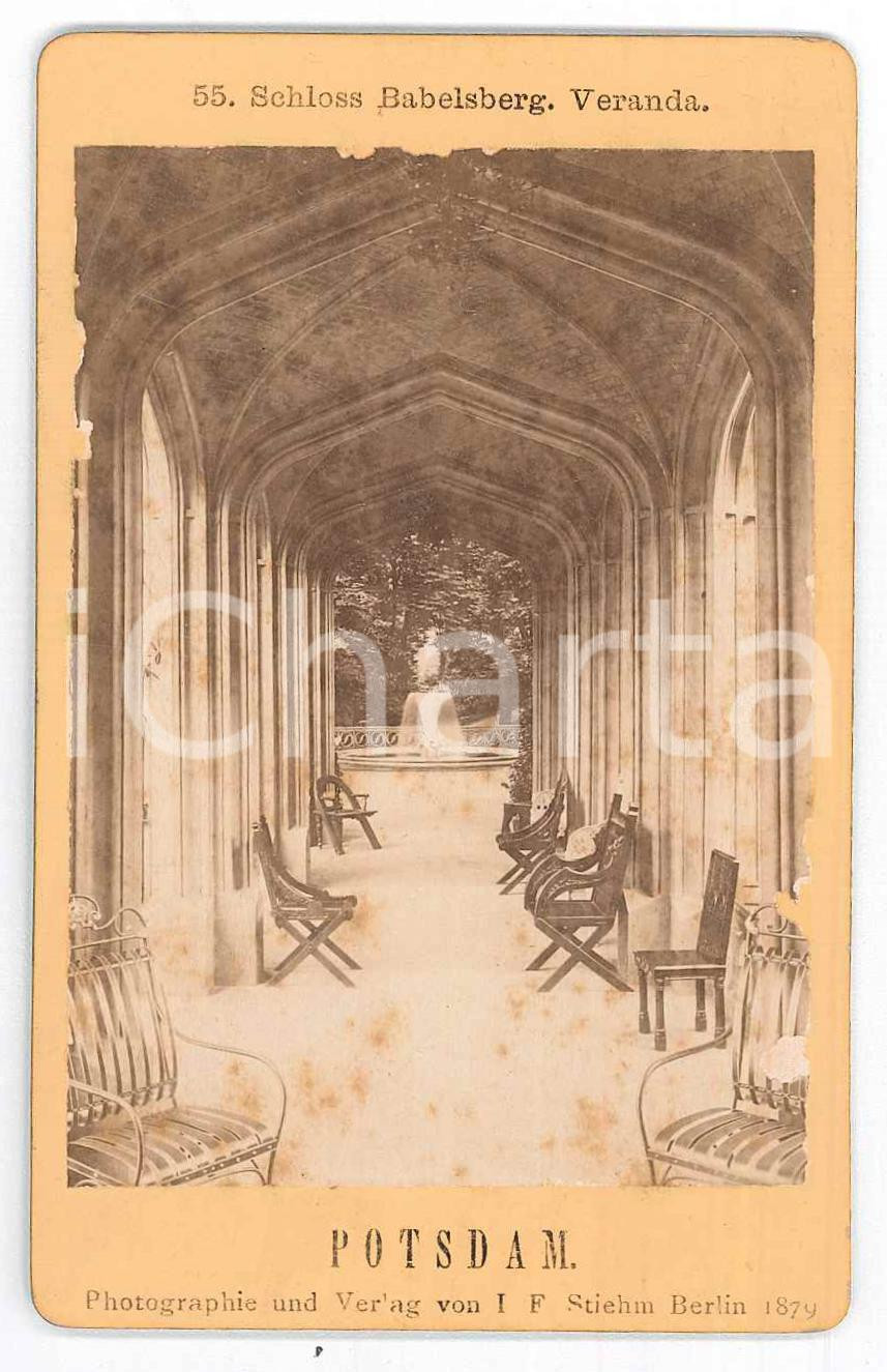 Fotografia d epoca originale 1879 GERMANY Schloss BEBELSBERG  Veranda  Photo STIEHM 6x10 cm 1