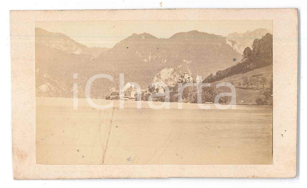 Fotografia d epoca originale 1870 ca SVIZZERA Panorama sul lago  Fotografia VINTAGE CDV 1