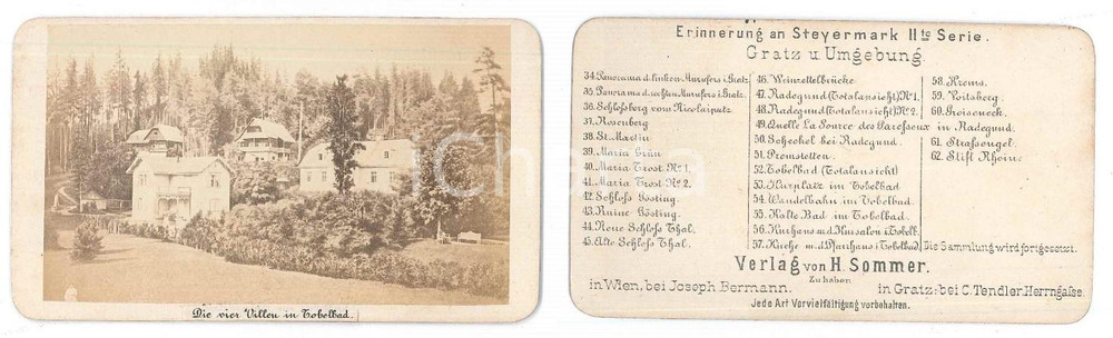 Fotografia d epoca originale 1870 ca TOBELBAD AUSTRIA Die vier Villen  Vintage photo H. SOMMER CDV 1