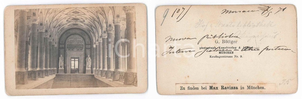 Fotografia d epoca originale 1871 MUNCHEN D Interno Staatsbibliothek  Foto G. BOTTGER CDV 1