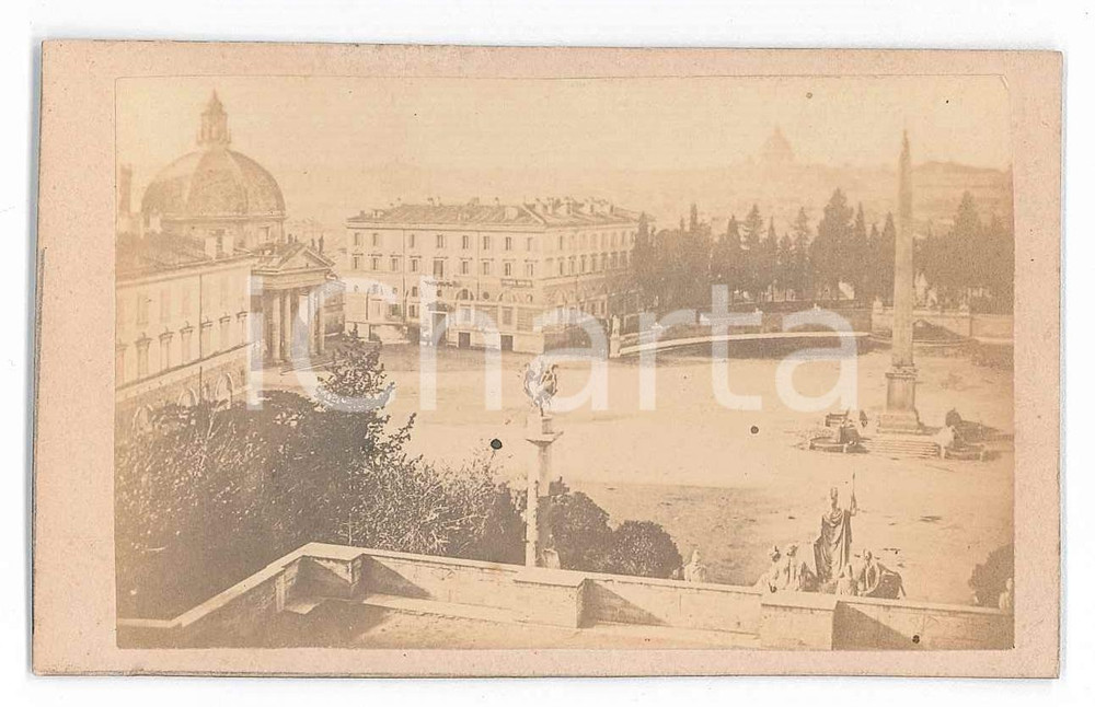 Fotografia d epoca originale 1870 ca ROMA Piazza del Popolo  Veduta  Fotografia 10x6 cm 1