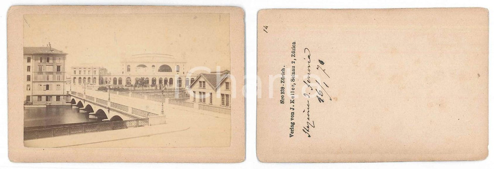Fotografia d epoca originale 1870 ZURICH CH Ponte BahnhofbrÃ¼cke Foto J. KELLER 10x6 cm 1
