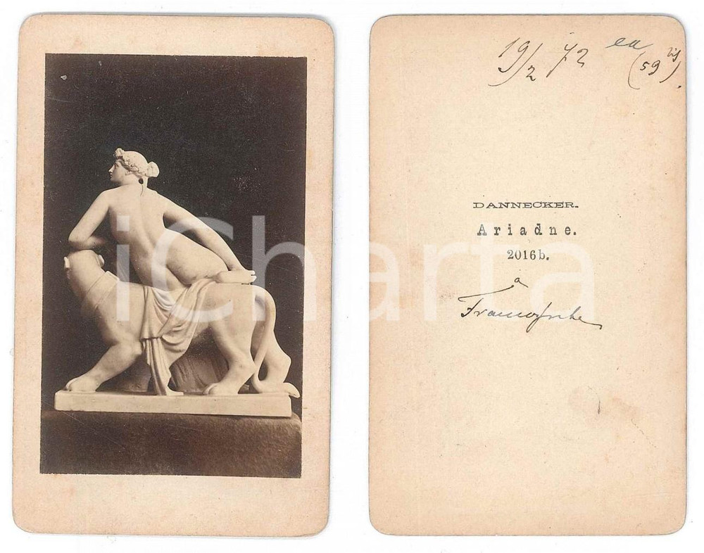 Fotografia d epoca originale 1872 FRANKFURT  J. H. von DANNECKER Arianna sulla pantera Foto statua CDV 1
